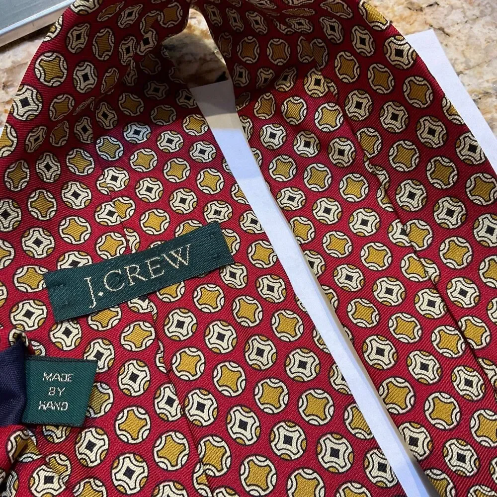 VTG. J. Crew Foulard silk Tie Lot of 2 Geometric Made In USA/ Canada